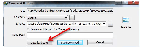 You Can Add Files to an IDM Download Queue by Clicking on the Download Later Button in the Dialogue That Appears